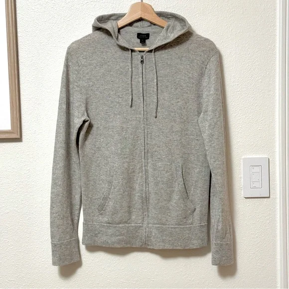 J Crew Men’s 100% Cashmere Full Zip Hoodie Sweater in Heather Gray (size S) - Picture 1 of 7